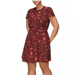 Whistles Pink & Dark Brown Print Short Sleeve Swing Shirtdress size 10 Office